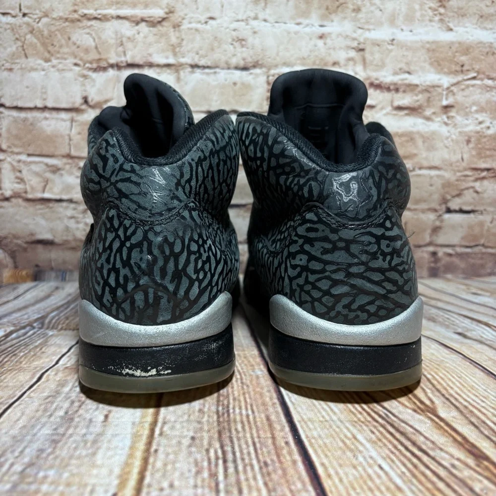 Air Jordan 5 Retro 3Lab5 Sneaker Mens 8 Black Silver Elephant Print Lace Locks